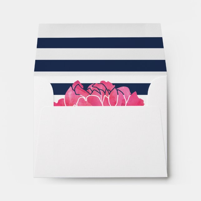Navy Stripe & Pink Peony Envelopes (Back (Bottom))