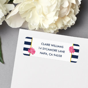 Navy Stripe & Pink Peony Return Address Labels