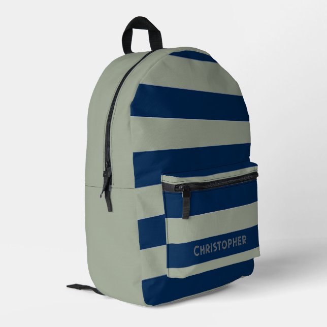 Navy Stripe Printed Backpack (Back Corner Left)