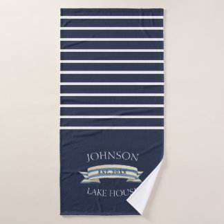 Navy Striped Anchor Lake House Bath Towel