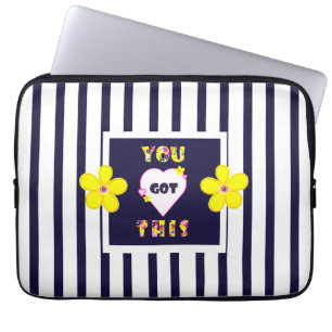 Navy Striped Bright Yellow Art Flower Laptop Sleeve
