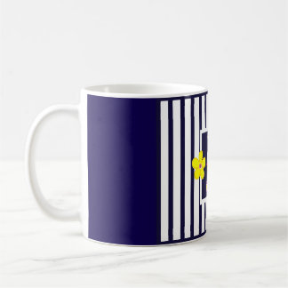 Navy Striped Bright Yellow Flowers Coffee Mug