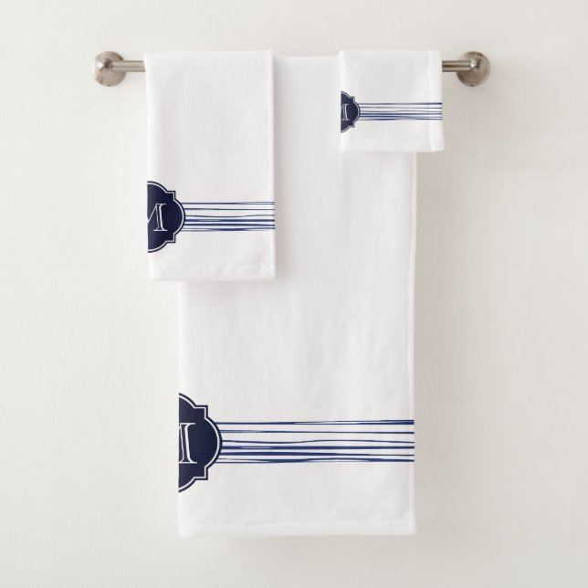 Navy Striped Monogram Bath Towel Set (Insitu)