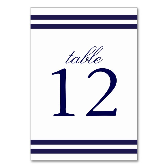 Navy Striped Table Number Card (Front)
