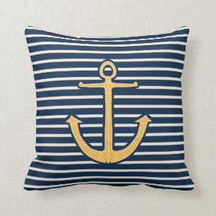 Navy Stripes Anchor Cushion