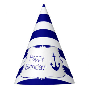 Navy Stripes and Nautical Anchor Birthday Party Party Hat