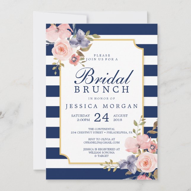 Navy Stripes Bridal Shower Invitation (Front)
