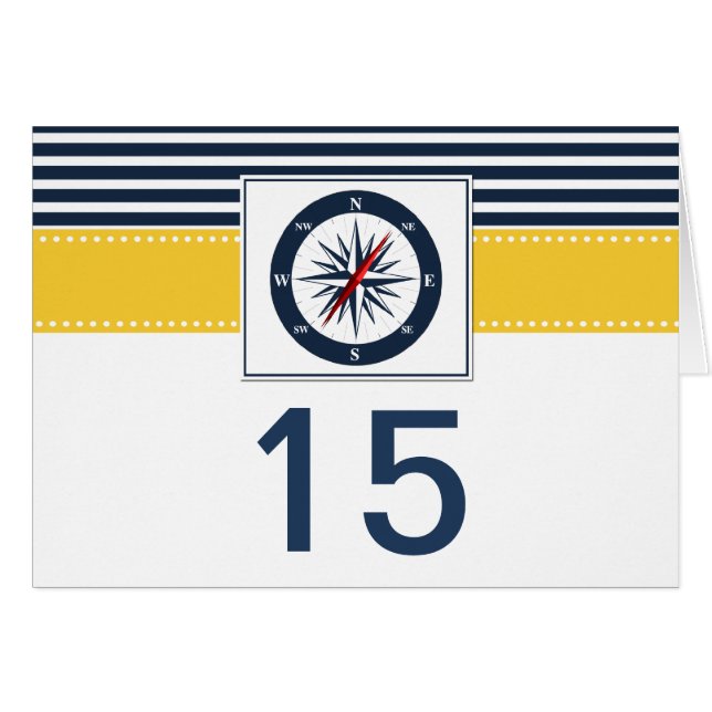 navy stripes,compass nautical wedding table number (Front Horizontal)