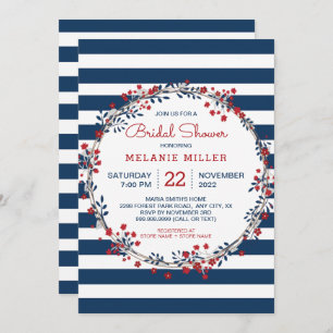 Navy Stripes floral wreath bridal shower invite