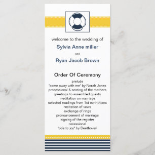 navy stripes, lifebuoy , nautical wedding programs