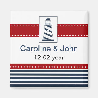 navy stripes,lighthouse, nautical save the date magnet