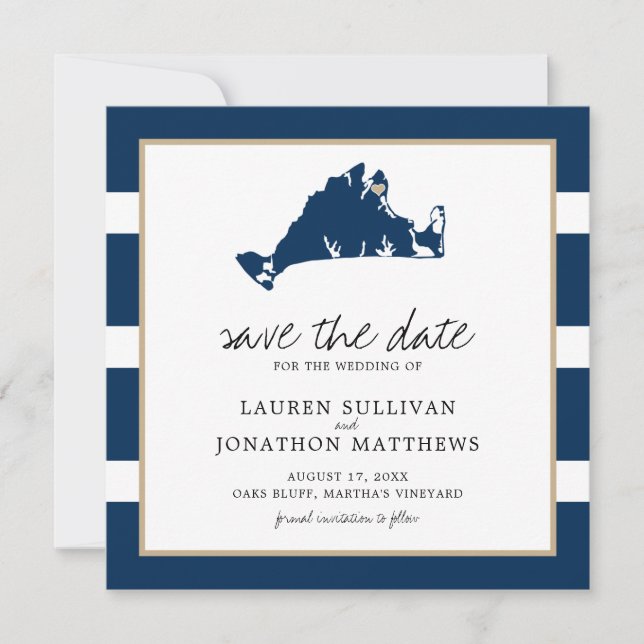 Navy Stripes Martha's Vineyard Map Save the Date (Front)