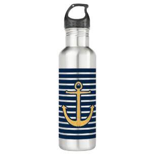 Navy Stripes Nautical Anchor 710 Ml Water Bottle