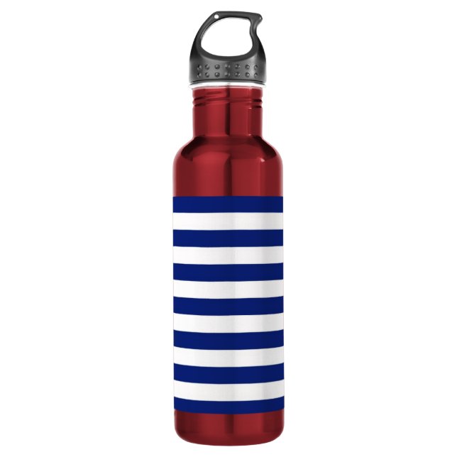 Navy Stripes Nautical Pattern 710 Ml Water Bottle (Front)