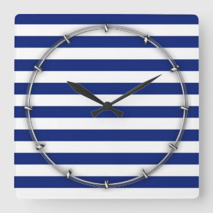 Navy Stripes Nautical Pattern Square Wall Clock