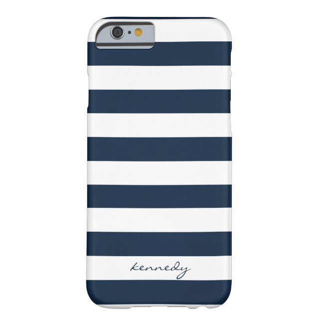Navy Stripes Pattern Personalised iPhone 6 case (Back)