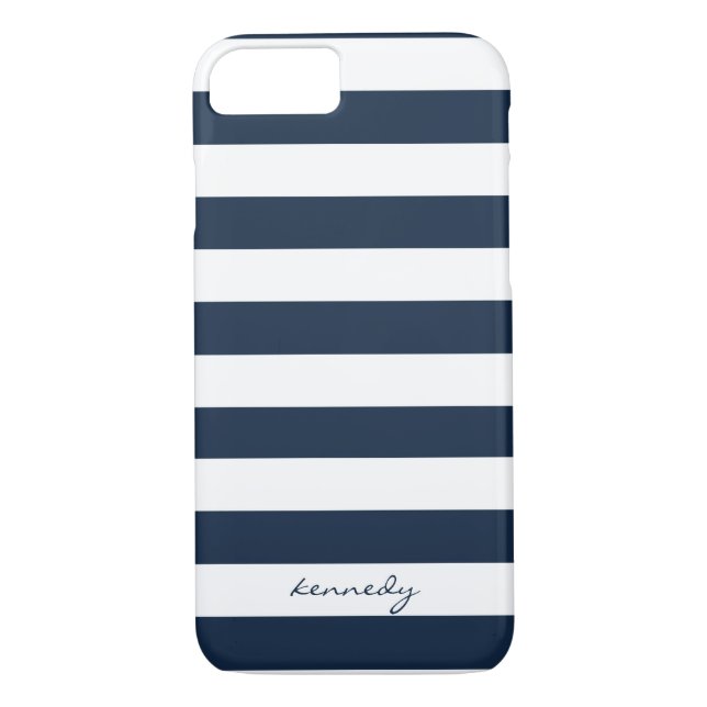 Navy Stripes Pattern Personalised iPhone 7 case (Back)