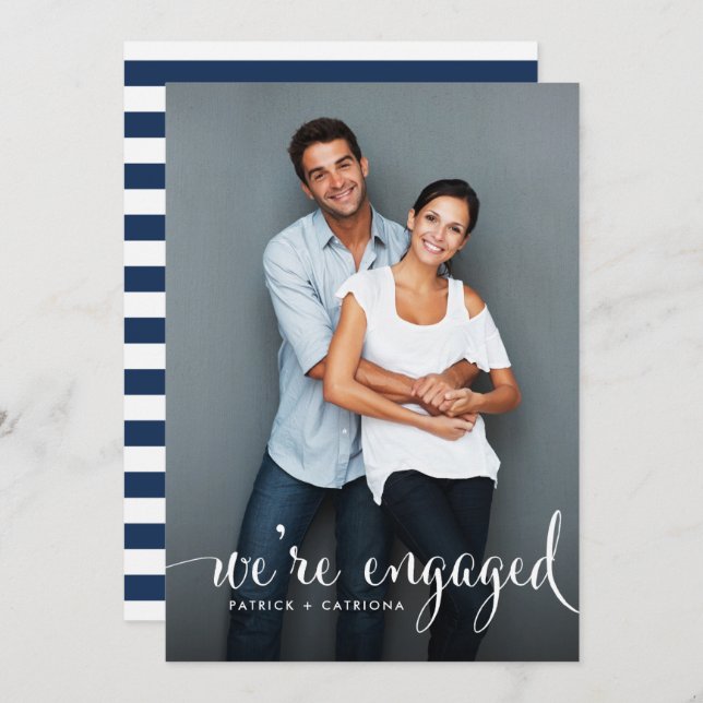 Navy Stripes | Photo Engagement Party Invitation (Front/Back)