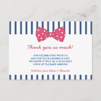 Navy Stripes & Pink Bow | Baby Shower Thank You