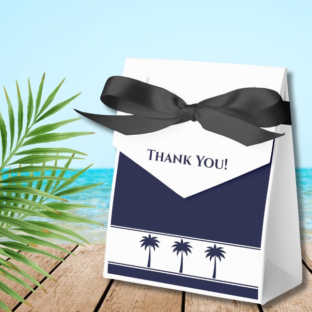 Navy Stripes Tropical Palm Tree Coastal Wedding Favour Box (Creator Uploaded)
