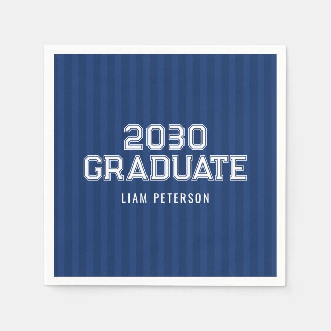 Navy Stripes Typography Custom Graduation Party Napkin (Front)