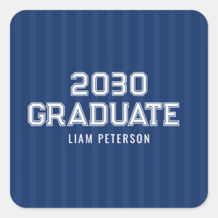 Navy Stripes Typography Custom Graduation Square Sticker