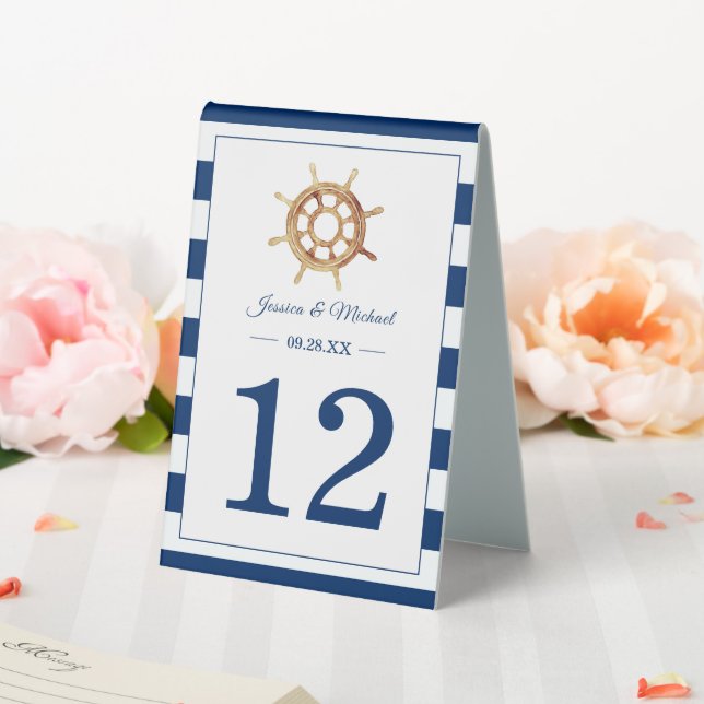 Navy Stripes Watercolor Steering Wheel Nautical (In SItu (Wedding))