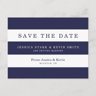 Navy Stripes Wedding Save the Date Postcard