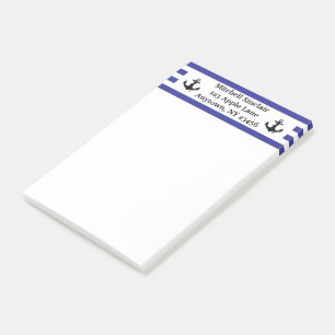 Navy Stripes with Anchors Personalised Post-it Notes
