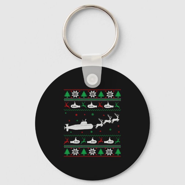 Navy Submarine Submariner Ugly Christmas Sweater Key Ring (Front)