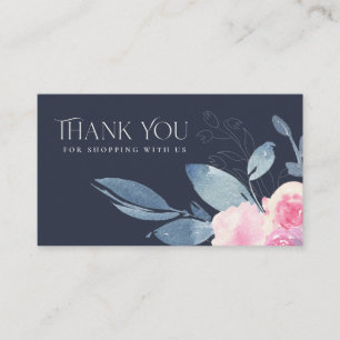 NAVY SUBTLE BLUSH BLUE FLORAL BUSINESS THANK YOU CARD