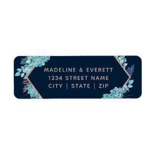 Navy Succulents & Rose Gold Wedding Return Address Label