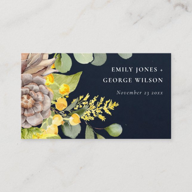 NAVY SUNFLOWER EUCALYPTUS  FLORA WEDDING WEBSITE BUSINESS CARD (Front)