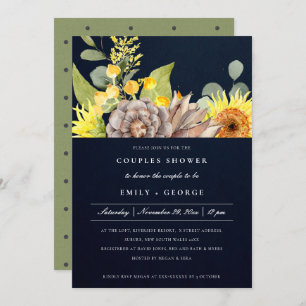 NAVY SUNFLOWER EUCALYPTUS FLORAL COUPLES SHOWER INVITATION