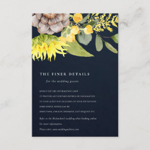 NAVY SUNFLOWER EUCALYPTUS FLORAL WEDDING DETAILS ENCLOSURE CARD