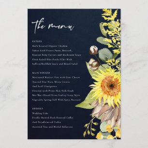 NAVY SUNFLOWER EUCALYPTUS WATERCOLOR FLORAL MENU