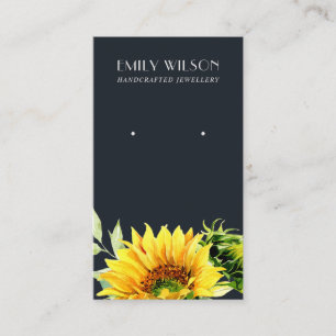NAVY SUNFLOWER FALL AUTUMN STUD EARRING DISPLAY BUSINESS CARD