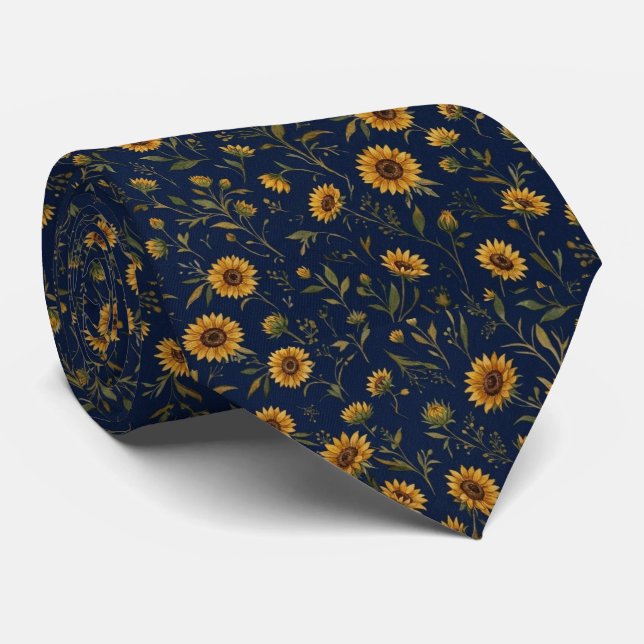 Navy Sunflower Tie (Rolled)