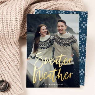 Navy Sweater Weather Photo Foil Holiday Card