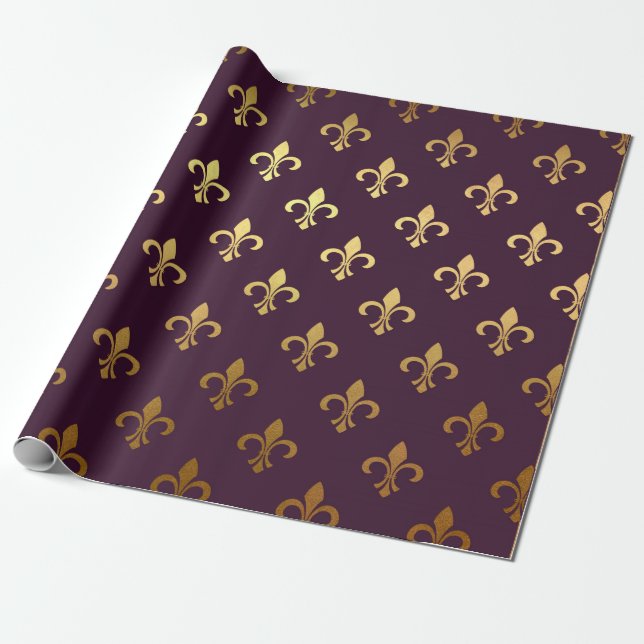Navy Symbol Florence Burgunde Plum Golden Foil Wrapping Paper (Unrolled)