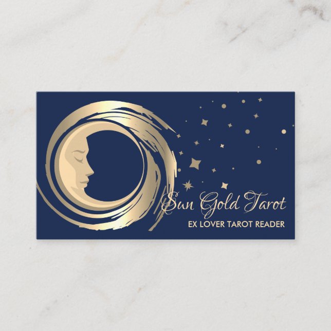 Navy Tarot Reader Stars Moon Sun Celestial Business Card (Front)