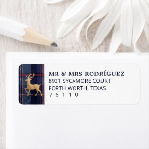 Navy Tartan Plaid Happy Holidays Family Return Address Label