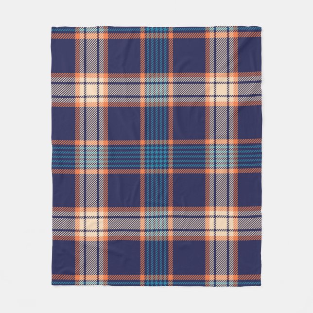 Navy tartan plaid pattern fleece blanket (Front)