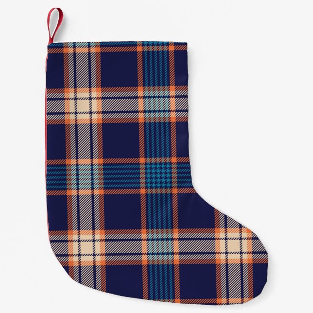 Navy tartan plaid pattern small christmas stocking (Front)