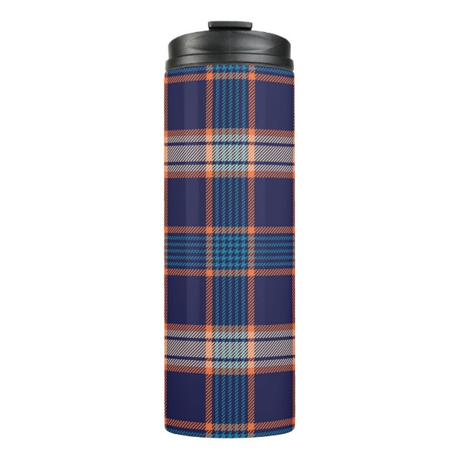 Navy tartan plaid pattern thermal tumbler (Front)