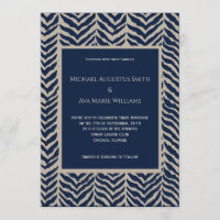 Navy & Taupe Herringbone Wedding Invitation