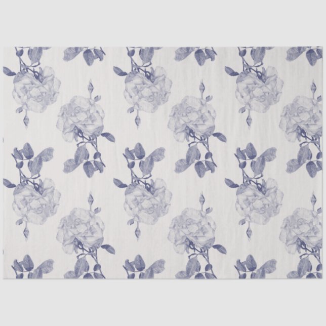 Navy & Taupe Watercolor Rose Tissue Paper (Front)
