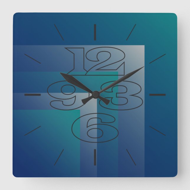 Navy teal gray square wall clock (Front)