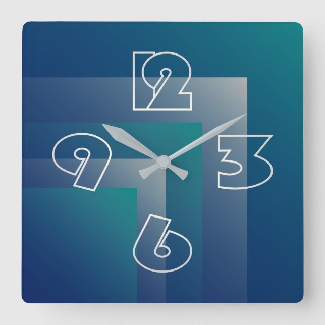 Navy teal grey square wall clock (Front)