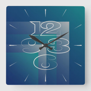 Navy teal grey square wall clock